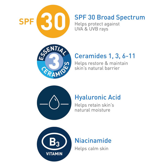 CeraVe AM Facial Moisturizing Lotion with SPF 30, Oil-Free Face Moisturizer with SPF, Formulated with Hyaluronic Acid, Niacinamide & Ceramides, Non-Comedogenic, Broad Spectrum Sunscreen