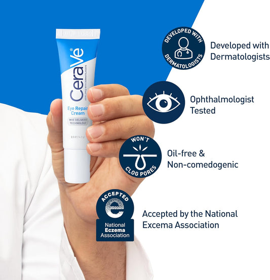 CeraVe Eye Repair Cream | Under Eye Cream for Dark Circles and Puffiness Delicate Skin Under Eye Area with Hyaluronic acid and Ceramides | Non-comedogenic, Fragrance Free