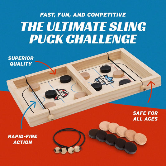 Sling Puck Game,Foosball Winner Board Game, Wooden Hockey Table Game, Fast Paced Slingshot Game Board