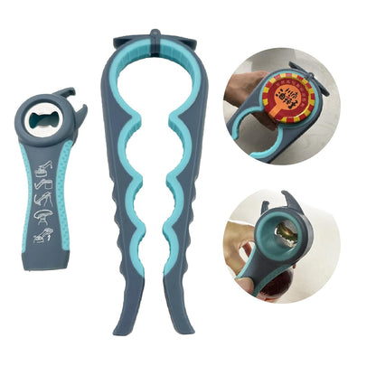 Jar Bottle Opener with Hook Kit for Weak Hands, Multi-Function Non-Slip Can Lid Opener Tools, for Seniors with Arthritis, Low Strength and Children