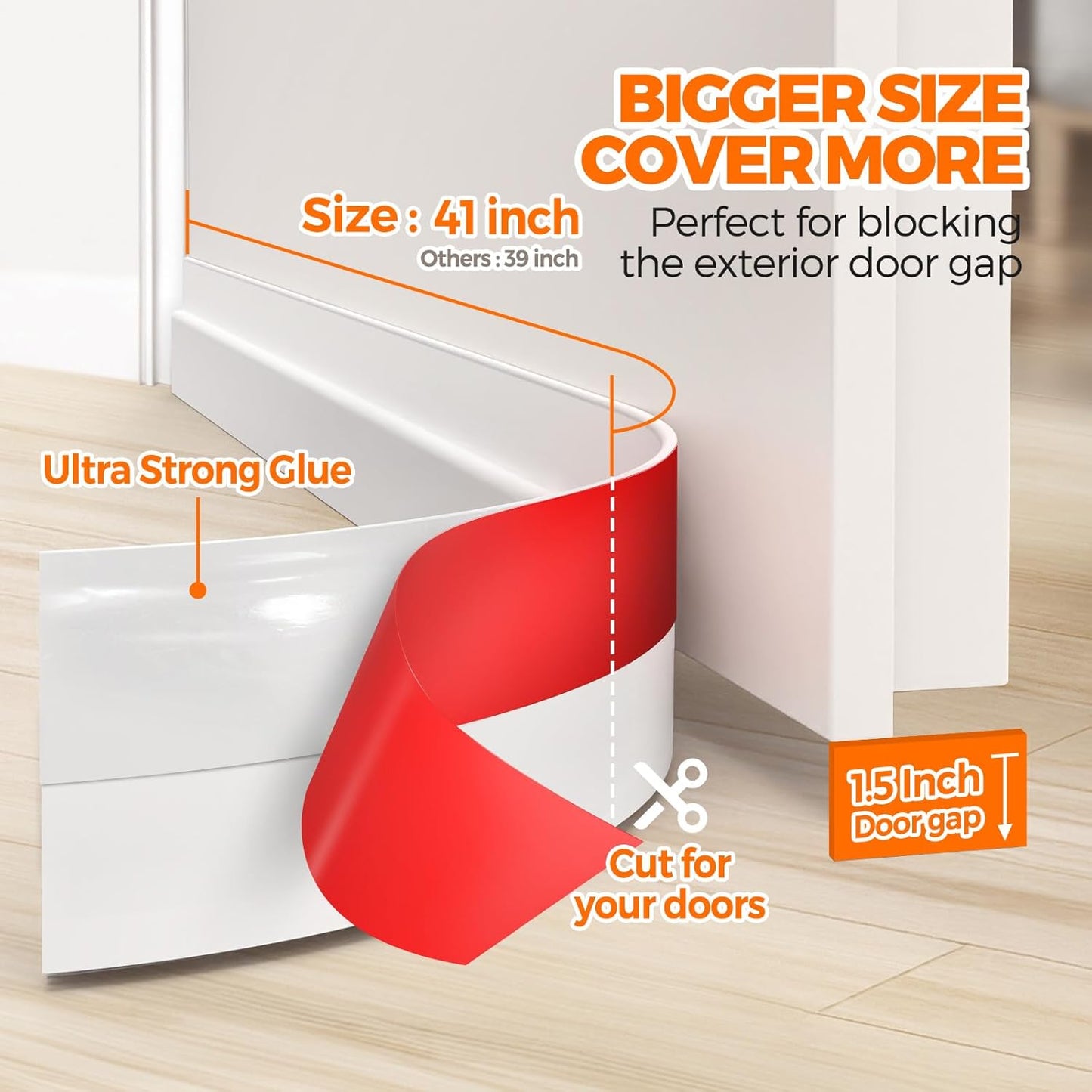 Door Draft Stopper,2 Pack Under Door Draft Blocker, Door Sweep Weather Stripping for Doors, 39" Length, White