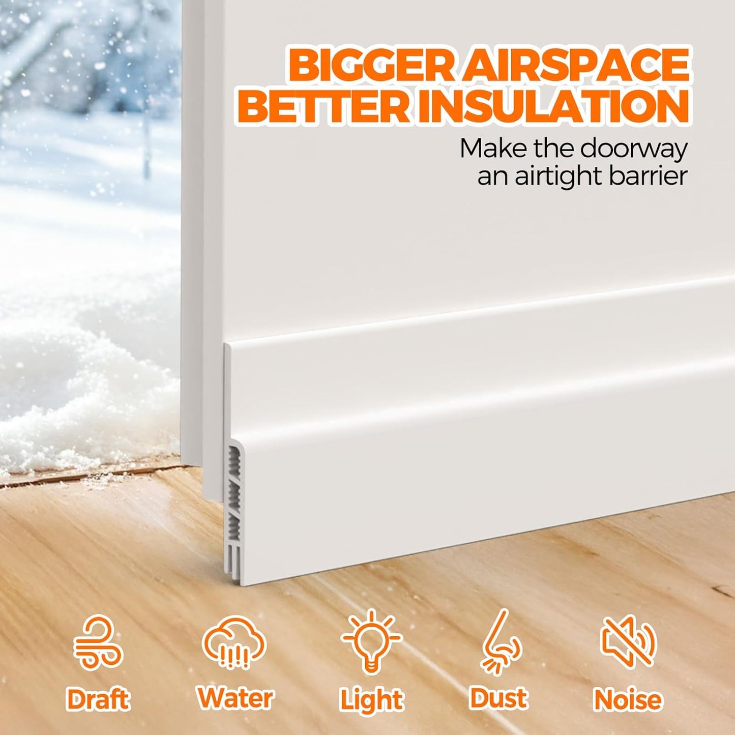 Door Draft Stopper,2 Pack Under Door Draft Blocker, Door Sweep Weather Stripping for Doors, 39" Length, White