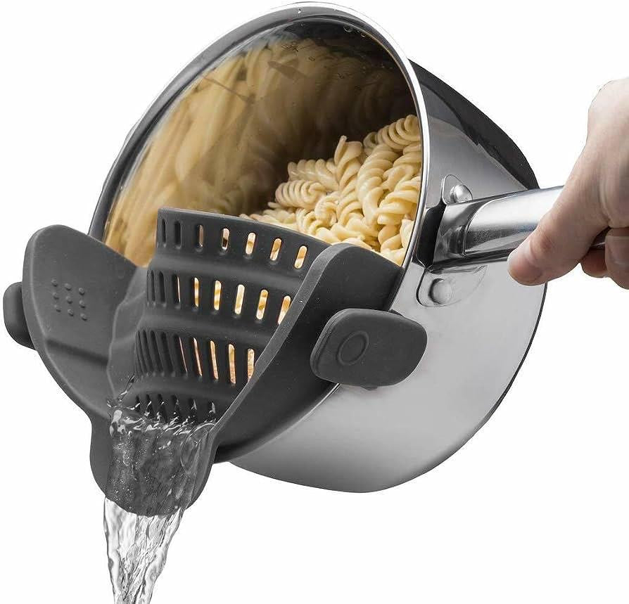 Strainer, Clip on Strainer, for Pots Pan Pasta Strainer, Silicone Food Strainer Hands Free Pan Strainer