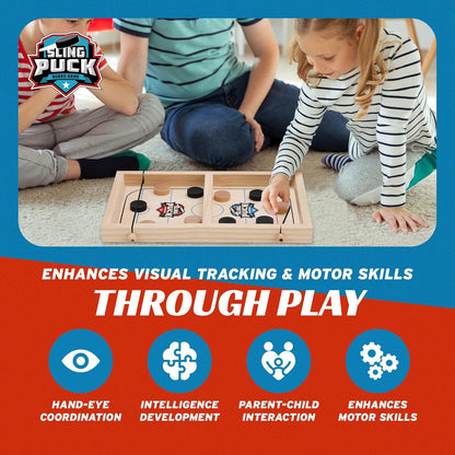 Sling Puck Game,Foosball Winner Board Game, Wooden Hockey Table Game, Fast Paced Slingshot Game Board