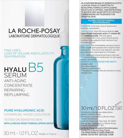La Roche-Posay Hyalu B5 Pure Hyaluronic Acid Serum for Face, with Vitamin B5. Anti-Aging Serum Concentrate for Fine Lines. Hydrating, Repairing, Replumping. Suitable for Sensitive Skin