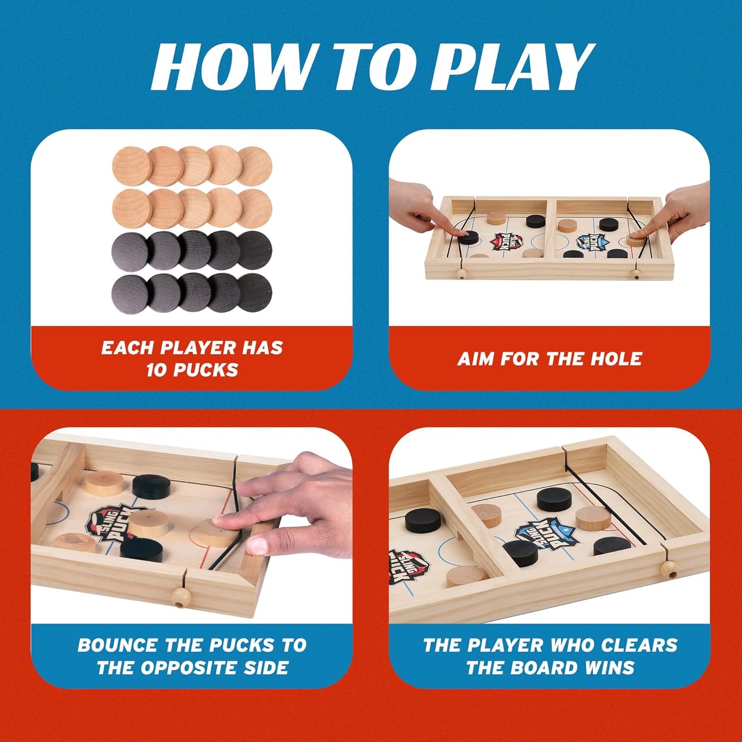 Sling Puck Game,Foosball Winner Board Game, Wooden Hockey Table Game, Fast Paced Slingshot Game Board